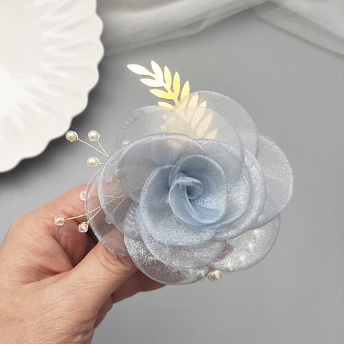 Pearl Crystal Wrist Flower Corsage Girls Bridesmaid Fabric