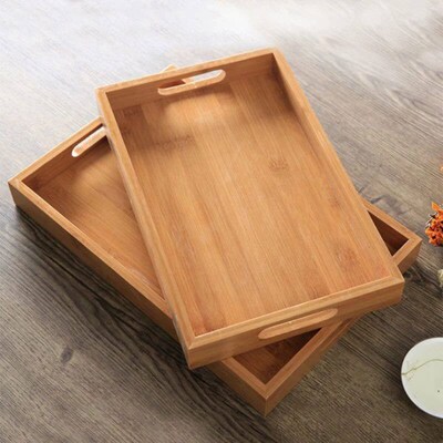 Bamboo Wooden Rectangular Tea Tray Solid Wood Serving Tray K