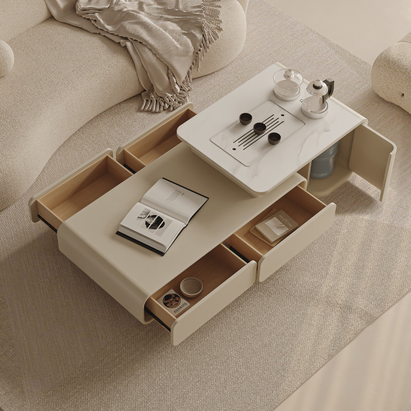奶油风茶几电视柜功夫泡茶岩板茶几侘寂风法式白色伸缩茶几,住宅家具,茶几,淘宝优惠券,粉丝福利购,淘宝优惠卷