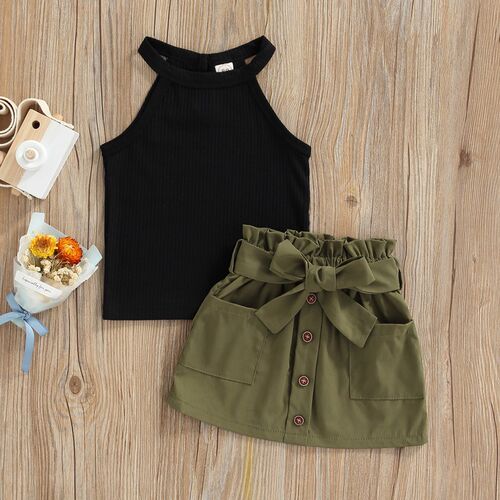1-5Y Kids Girls Summer Clothes Sets Baby Sleeveless, Ribbed