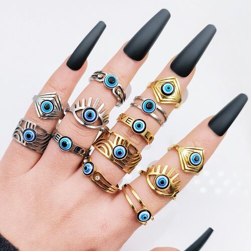 20Pcs/Lot Vintage Stainless Steel Devils Eye Rings for Men
