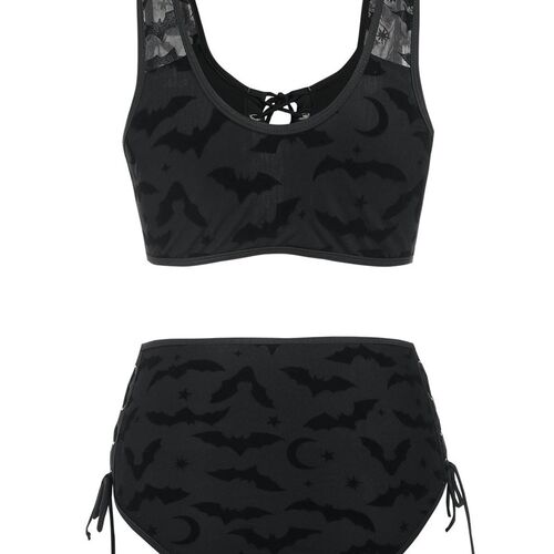 Bat Crescent Mesh Lace-Up Padded Bikini Set Women Fashion Su