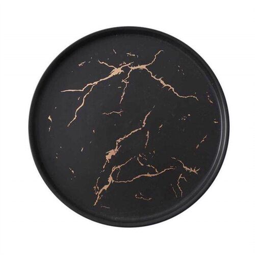 Marble Ceramic Plate Black Striped Round Steak Dinner Plates