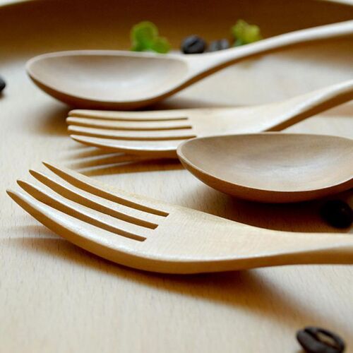 2pcs/set Eco-friendly wooden log coffee fork kit kitchen sup