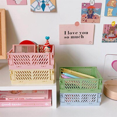 Mini Folding Plastic Storage Box Foldable   Case Desktop Car