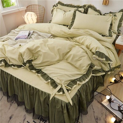 Lace Bed Skirt Four-piece Set Solid Color Girly Bed Skirt Be