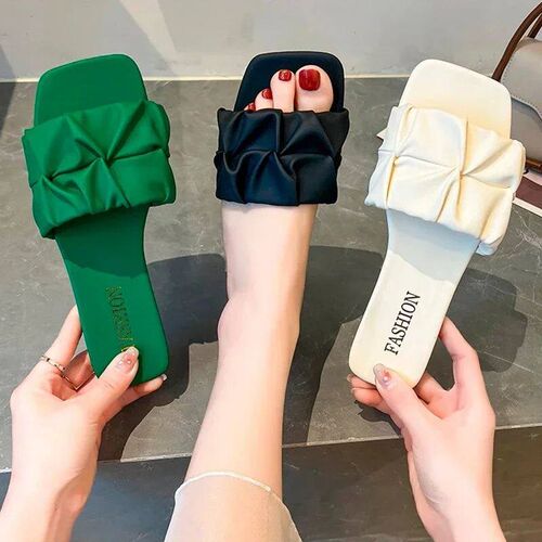 Summer Slippers For Women Flip Flops Flats 2024 New Pleated