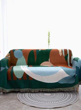 懒人日系沙发盖布高级防滑全包复古民宿绿色人沙发罩沙发巾粗布