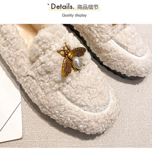 2023 New Womens Winter Plush Shoes Wear non slip warm flat