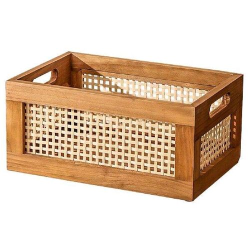 Solid Wood Vintage Rattan Storage Box Bin Bathroom