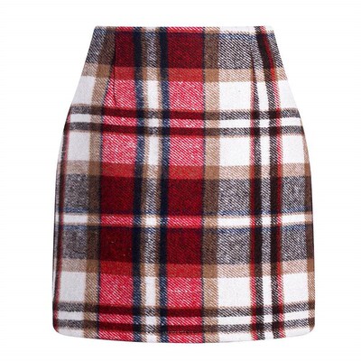 Womens high waisted plaid skirt tight pencil mini