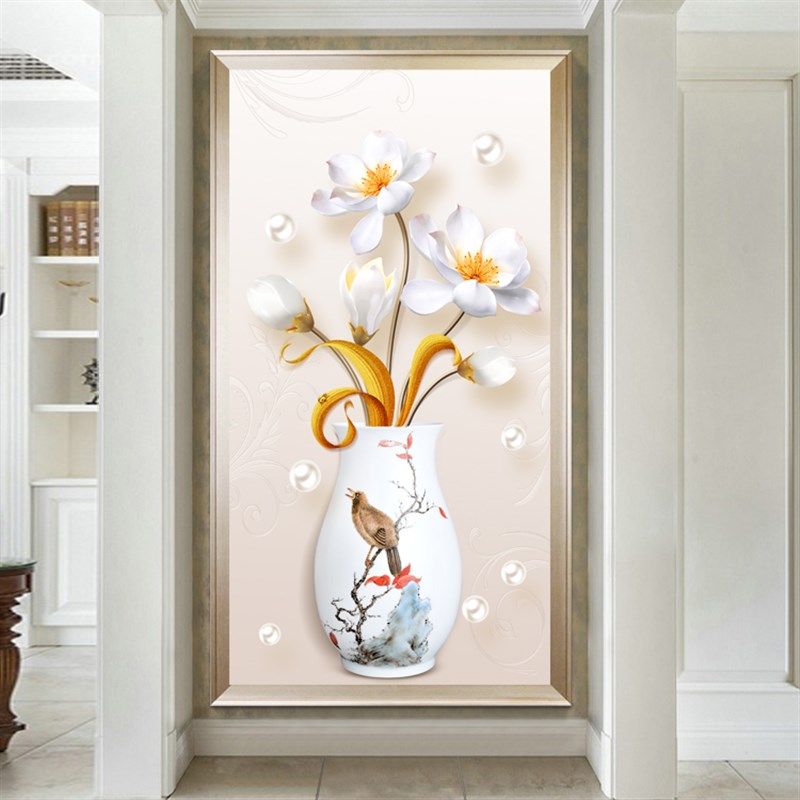 自粘墙贴画客厅花瓶壁画3D立体玄关装饰画壁纸过道走廊背景墙纸,家居饰品,软装墙贴,淘宝优惠券,粉丝福利购,淘宝优惠卷