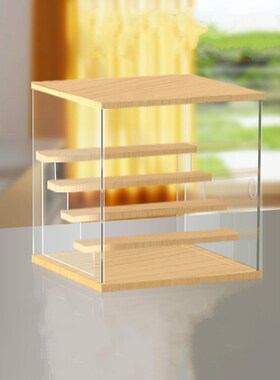 Wooden Display Box with Light Statuette Storage Box Acrylic
