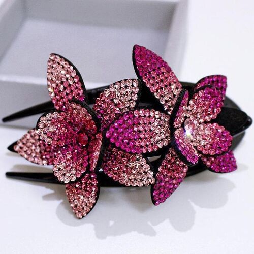 Rhinestone Hair Clips Double Flower Hair Clip Hair Crystal H