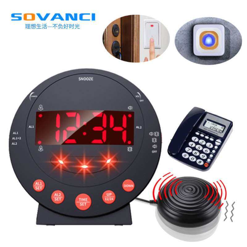 新款来电门铃震动闹钟LED数字钟强劲振动台钟多功能闪灯提醒时钟