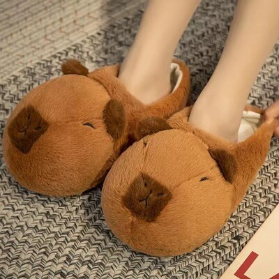 Cute Cartoon Capybara Cotton Slippers Half Wrap Heel Home So