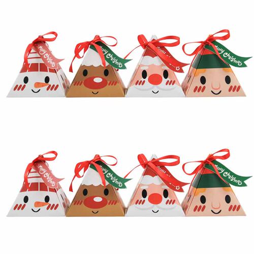 10pcs Triangle Christmas Paper Box Santa Claus Cookies Candy