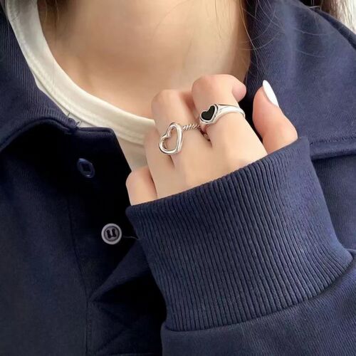 New Korea Fashion Heart-Shaped Ring Simple Design Hip-Hop Pu