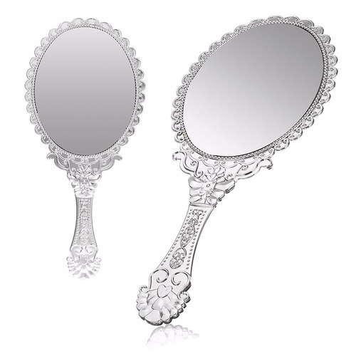 1Pcs Silver Vintage Mirror Ladies Floral Repousse Oval Round