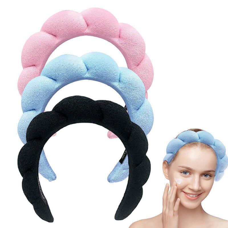 Sponge Co Spa Makeup Bubble Terry Cloth Headband Puffy Retro - 实物图