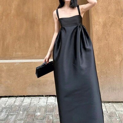 Maxi Black Dress for Women Sleeveless Solid Summer Backless