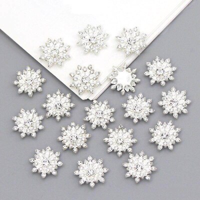 10pcs Snowflake Cabochon  Metal Base Strass Glitter Rhinesto