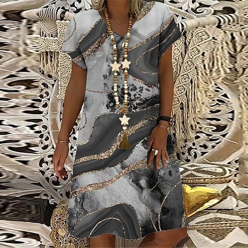 Summer New Womens Short-sleeved Dress Fashion Casual Loose