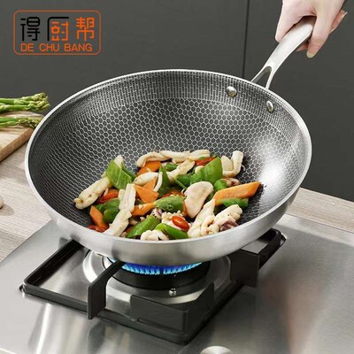 Thickened Stainls Steel Wok Honeycomb Non-stick Pan Ls Fume