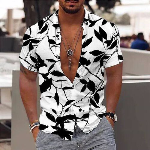 Cuban Collar Shirt Coconut ree 3d Print Male Shirt Party Bea