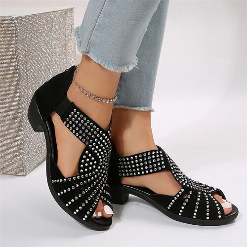 2023 New Fashion Comfortable Sandals Womens Rhinestone Zipp