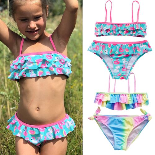 2021 Swimsuit Girls Tassel Tankini Suit 2-16y Two-pieces Fas