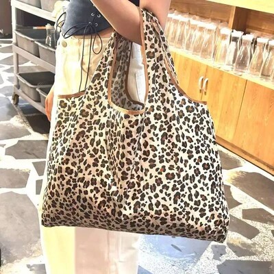 Large Capacity Leopard Print Hand Shopping Bag Womens Daily