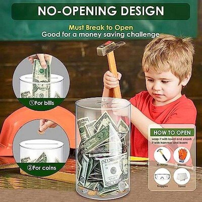 Large Piggy Bank for Adults Kids Vcertcpl Acrylic Clear Pigg