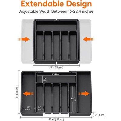 Silverware Drawer Organizer Expandable Utensil Tray Black Ad