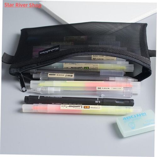 Simple Transparent Mesh Pencil Case Office Student Pencil Ca