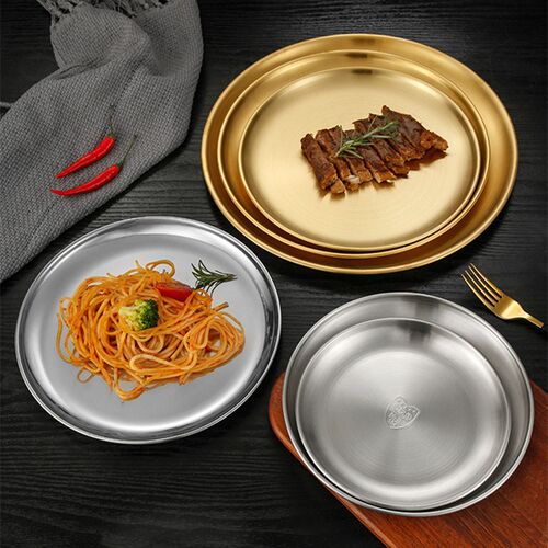 7-Size Stainless Steel Dinner Food Plates Dining Round Thick