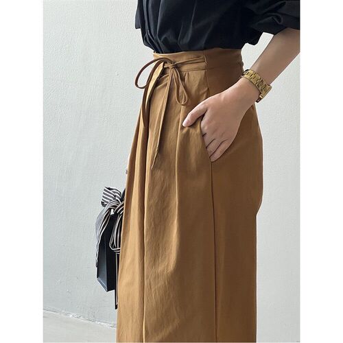 Design Asymmetric Slant Placket Strap Wide-leg Pants Womens
