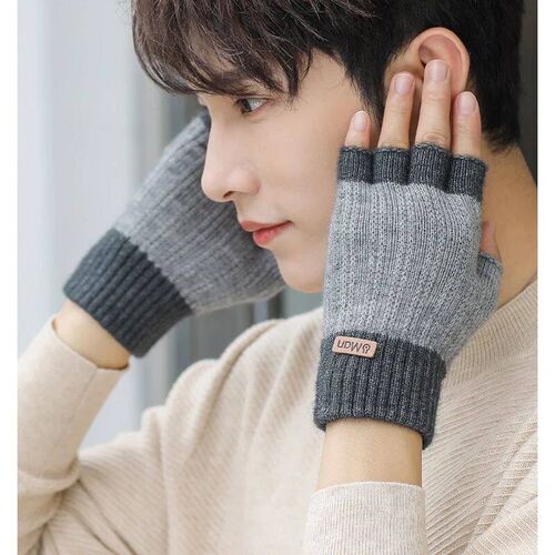 Men Winter Fingerless Half Finger Knitted Gloves Office Knit