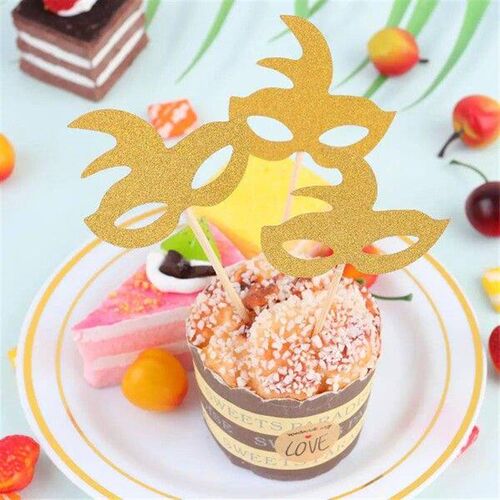 40 Pcs Mask Cake Picks Glitter Mask Cupcake Picks Party