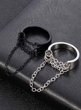 Punk Fashion Black Silver Color Chain Rings Open Adjustable