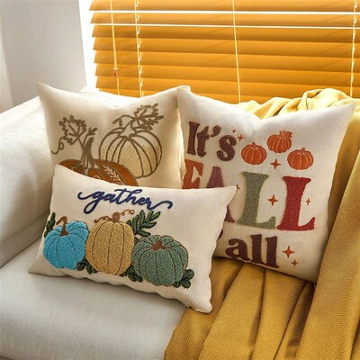 Halloween Tufted Throw Pillow Cover Thanksgiving Maple Pumpk