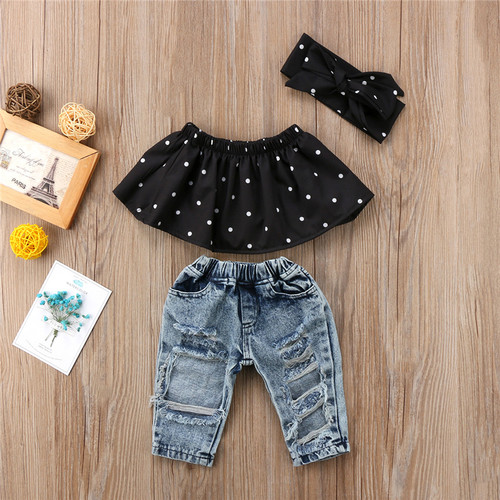 0-3Y Toddler Baby Kid Girl Clothes Set Off Shoulder Tank Top