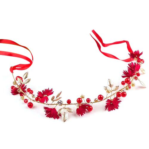 Women Pearl Flower Headband Bridal Garland Headdress Wedding
