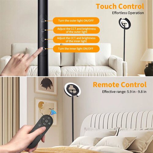 Modern Standing LED Floor Lamp with 2 Rotatable Lights, Remo