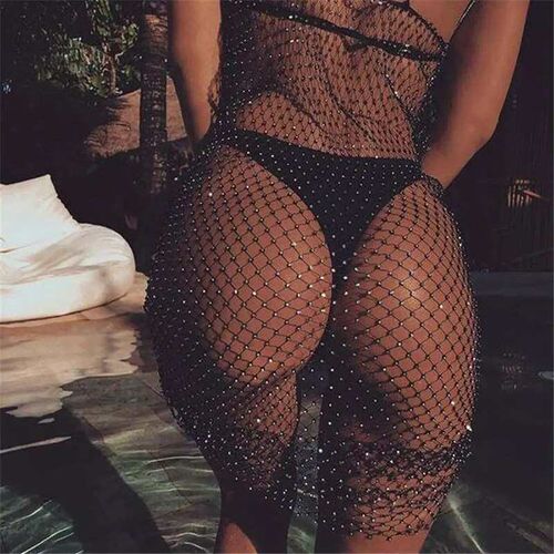 Fishnet Diamond Beach ver Up Women Bikini Crystal ver-ups Dr