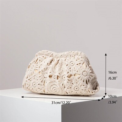 Patterned Hollow Woven Clutch Bag, Simple and Veratile Handb