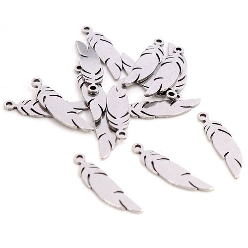 30pcs/lot 25x6mm 20x6mm Charms 316 Stainless Steel Feather l
