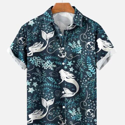 Hawaiian 3D oil painting geometric printing short sleeved to