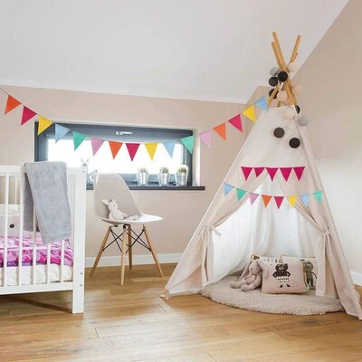 Colourful Jute Linen Pennant Flag Fetival Bunting Banner Par