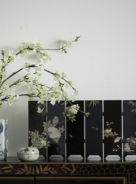 大相莲花 中式桌面屏风摆件 可折叠面屏风摆台 木质 迷你隔断